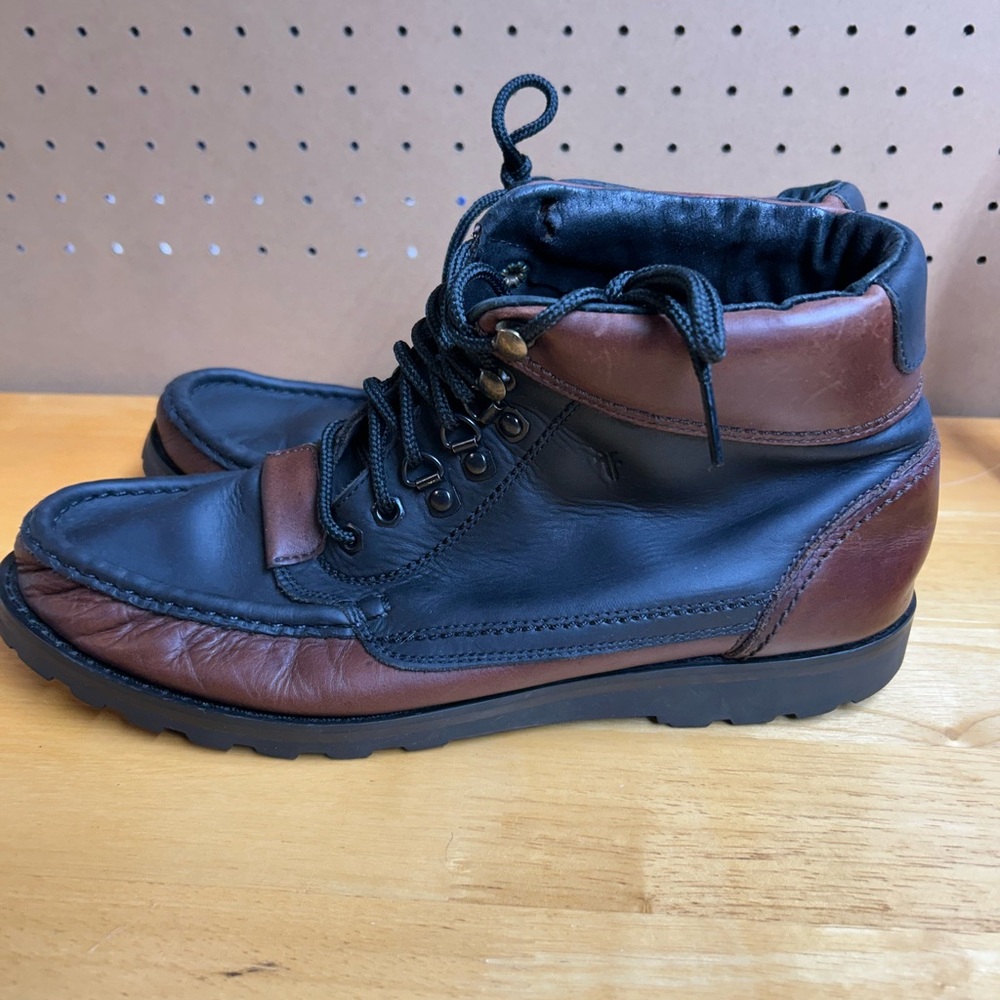 Frye Black and Brown Leather Trekking‎ Lace-Up Boots - Picture 2 of 6